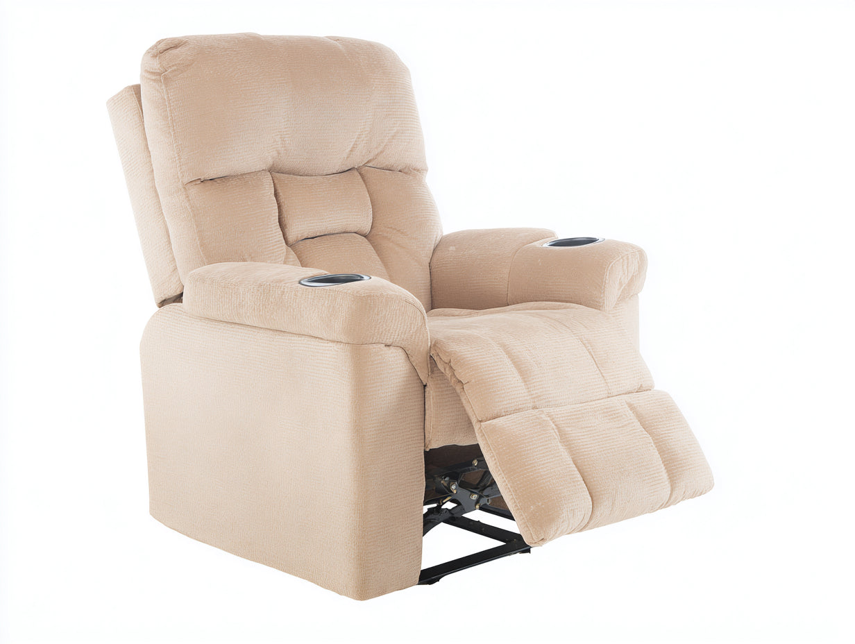 Sillones reclinables tapizados en tejido 95 x 96 x 108 cm - beige - respaldo acolchado con reposapiés y 2 portavasos