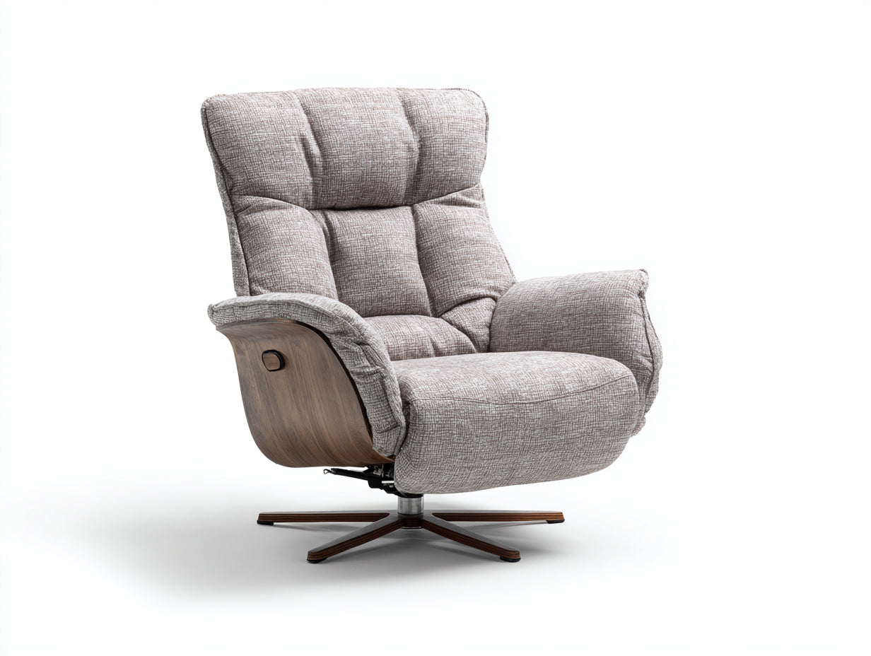 Sillones reclinables de tela 85x92x105 cm - beige madera natural - base giratoria para salón