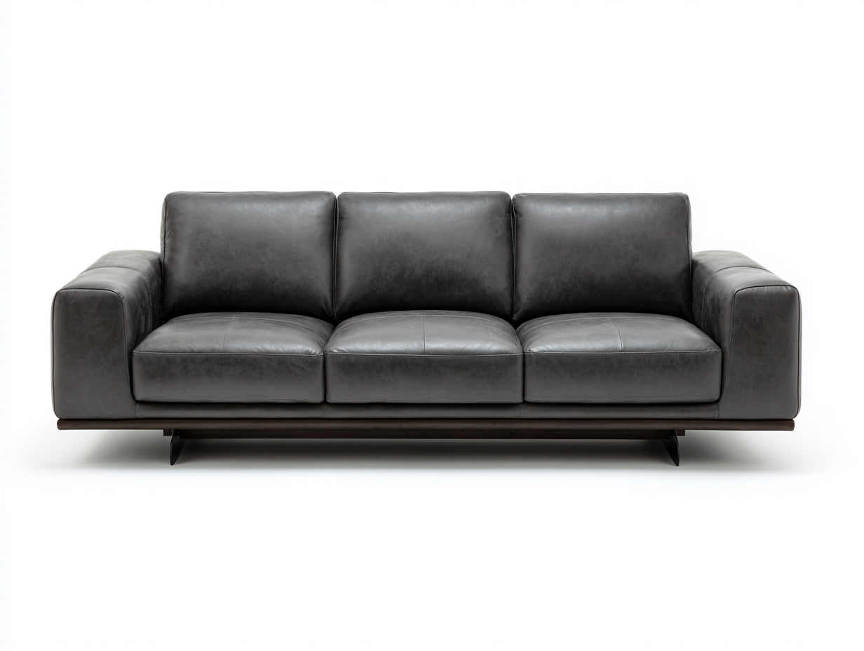 Sofás 3 plazas tapizados efecto piel 240x90x78 cm - gris oscuro-marrón oscuro - diseño moderno