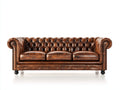 Sofás 3 plazas tapizados efecto cuero 220 x 92 x 78 cm - marrón envejecido - estilo Chesterfield con capitoné y brazos enrollados