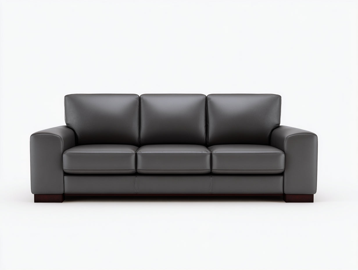 Sofás 3 plazas tapizado efecto cuero 210x88x82 cm - gris oscuro madera oscura - diseño moderno para salón