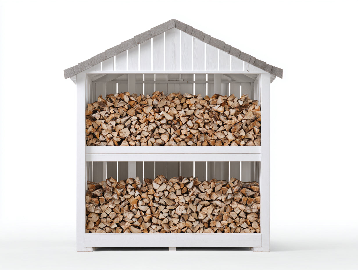 Leñero de jardín de madera 200x70x210 cm - blanco y gris - techo a dos aguas para exterior