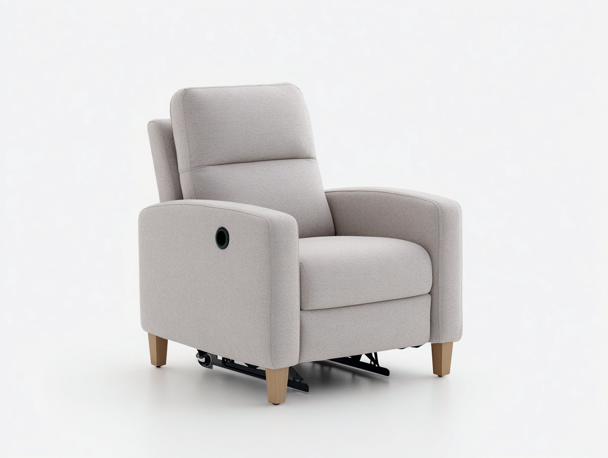 Sillones reclinables de tela 82x90x103 cm - beige claro y patas de madera - diseño moderno para salón