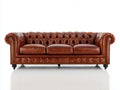 Sofás 3 plazas tapizados efecto cuero 225 x 95 x 80 cm - marrón coñac - estilo Chesterfield con capitoné y brazos enrollados