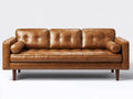 Sofás 3 plazas de piel sintética 215x86x82 cm - marrón caramelo - diseño retro para salón
