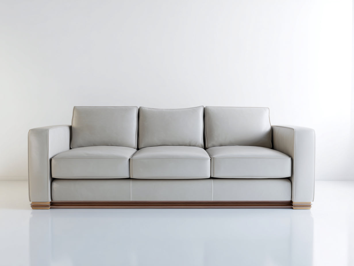 Sofás 3 plazas tapizados en cuero sintético 225 x 95 x 84 cm - gris perla - diseño contemporáneo con base de madera