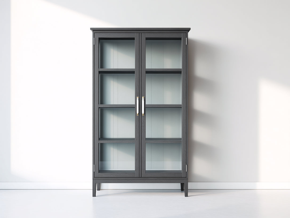 Vitrina de madera y vidrio 100x40x160 cm - gris oscuro-transparente - 2 puertas