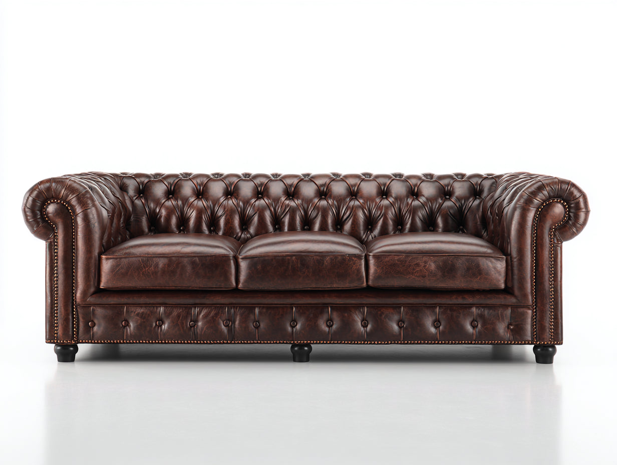 Sofás 3 plazas tapizado efecto cuero 225x92x78 cm - marrón oscuro negro - diseño capitoné para salón