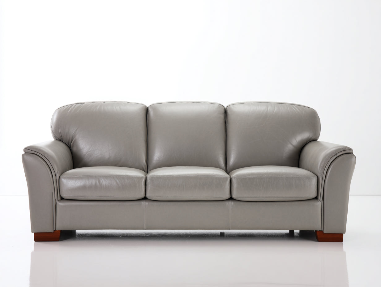 Sofás 3 plazas tapizado efecto cuero 218x90x86 cm - gris cálido madera oscura - diseño clásico para salón