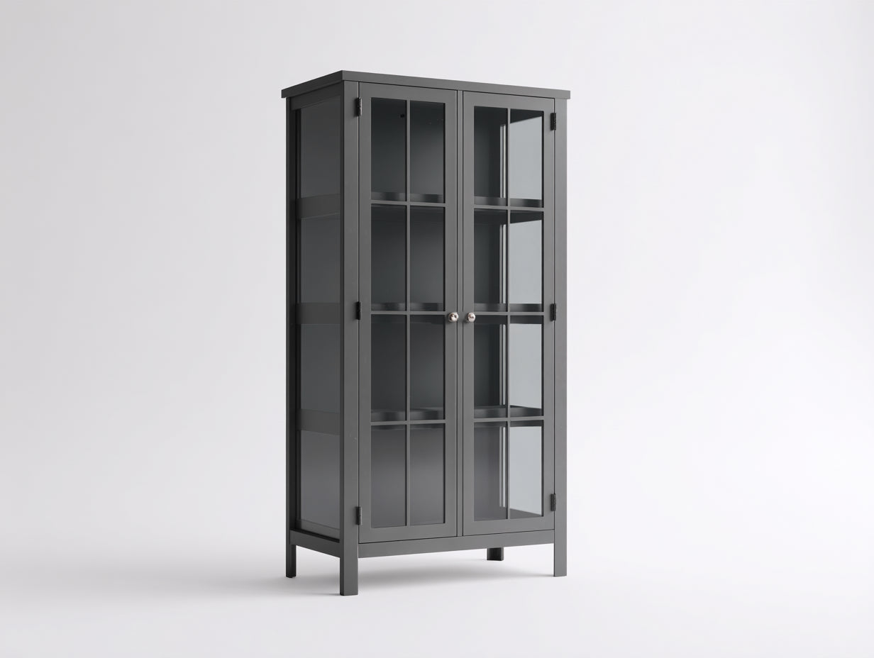 Vitrina de madera y cristal 90 x 40 x 180 cm - gris antracita - 2 puertas con 2 estantes para salón y comedor
