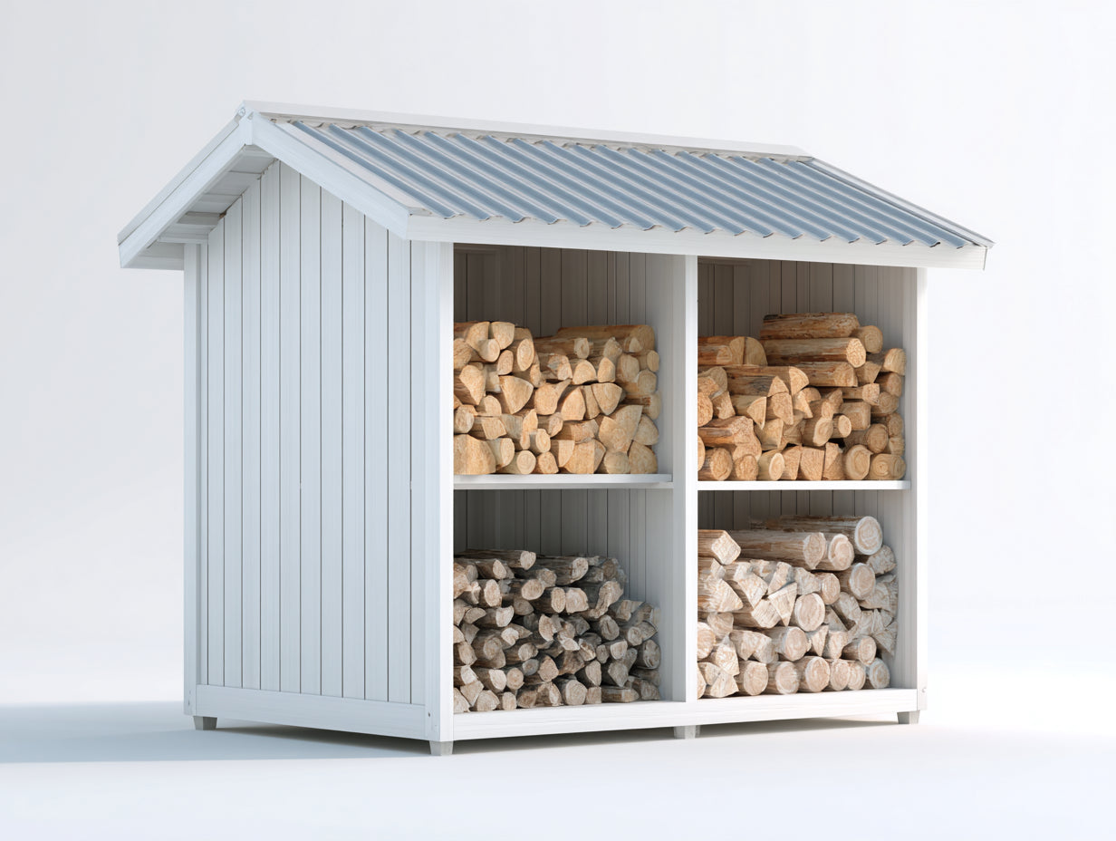 Leñero de jardín de madera 200x85x150 cm - blanco-gris claro - techo corrugado