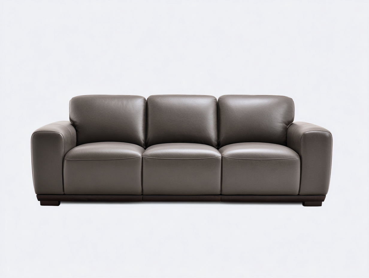 Sofás 3 plazas tapizados efecto piel 220x90x82 cm - gris topo - diseño moderno para salón