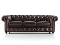 Sofás 3 plazas tapizados en cuero sintético efecto envejecido 230 x 96 x 80 cm - marrón oscuro - estilo Chesterfield con capitoné y brazos enrollados