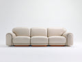 Sofás 3 plazas tapizados efecto piel 230x92x76 cm - crema-madera natural - brazos redondeados