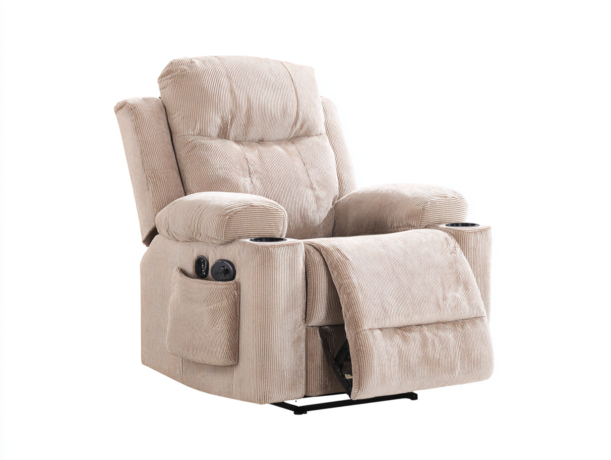 Sillones reclinables de pana tapizada 98x95x102 cm - beige-negro - con reposapiés extensible